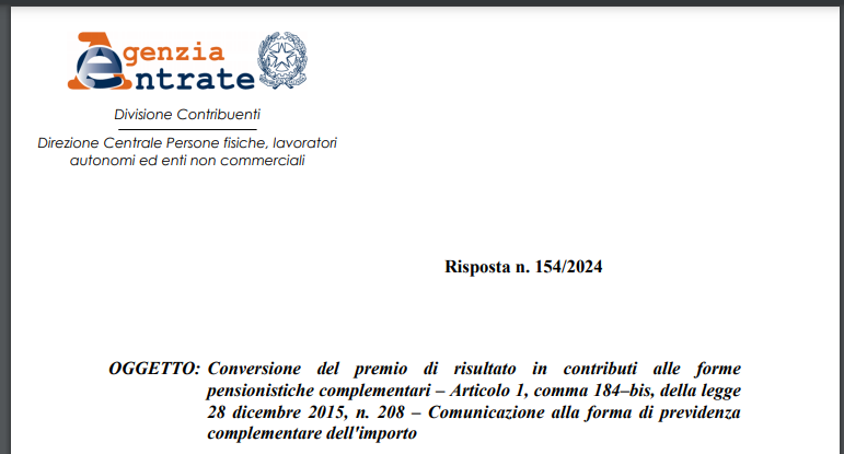 Conversione premio di risultato in contributi a fondi pensione